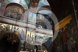 NEW ATHOS, ABKHAZIA January 02.2020 The interior elements, walls and ceilings of the monastery are painted by saints