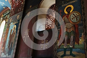 NEW ATHOS, ABKHAZIA January 02.2020 The interior elements, walls and ceilings of the monastery are painted by saints