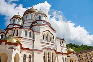 New Athos monastery of St. Simon the Canaanite monastery in the sunshine. New Athos, Abkhazia