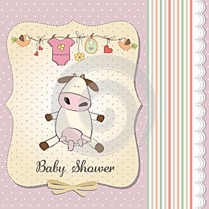 New baby girl announcement card with cow