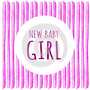 New baby girl. Watercolor creative greeting cards template. Retro style background. Element design for posters, stickers