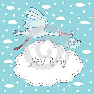 New baby, stork flying with baby