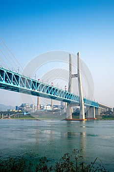 New Baishatuo Yangtze River Railway Bridge under blue sky