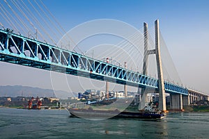 New Baishatuo Yangtze River Railway Bridge under blue sky