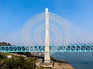 New Baishatuo Yangtze River Railway Bridge under blue sky photo
