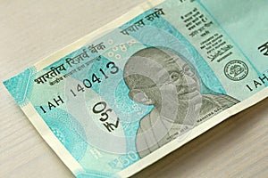 A new banknote of India with a denomination of 50 rupees. Indian