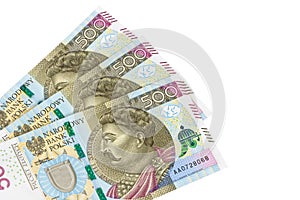 New banknotes of 500 polish zloty on white background
