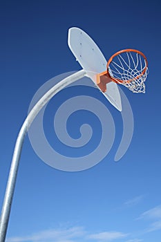 New basketball backboard and clear sky photo