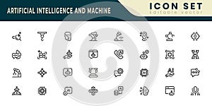 Artificial intelligence and Machine icon set. Editable Stroke Vector Set. Line Icon.