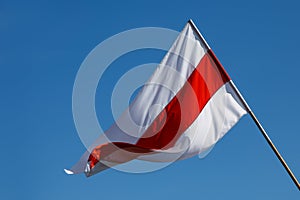 New Belarus white-red-white flag. Protest and historical authentic flag