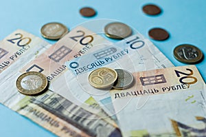 New belorussian money. Coins and banknotes. Finance concept