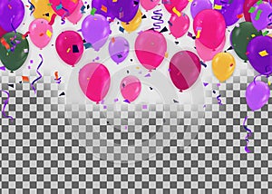 New Birthday celebration with balloon pink purple and ribbon