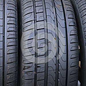 New black car tires close-up