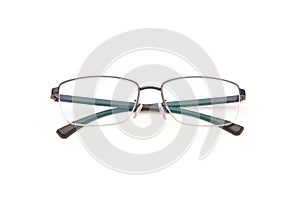 New black frame eyeglasses with clear lens isolated on white