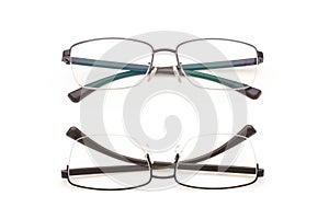 New black frame eyeglasses with clear lens isolated on white