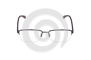 New black frame eyeglasses with clear lens isolated on white