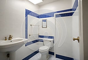 New blue bathroom design with Marble shower Surround. Luxury bathroom design with Marble shower Surround and mosaic accent tiles