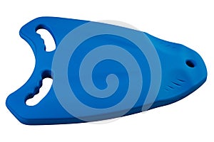 New blue swim board, white background, two handles