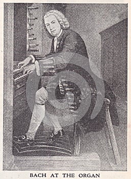 Vintage illustration of Bach at the Organ.