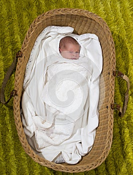 New born baby girl in a basket
