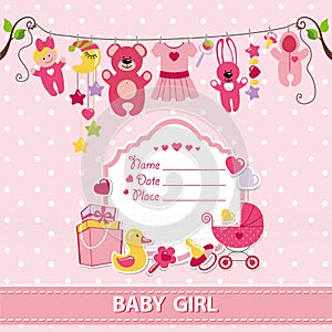 New born baby girl card shower invitation template