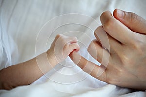 New Born Baby's Hand Gripping Mother Finger