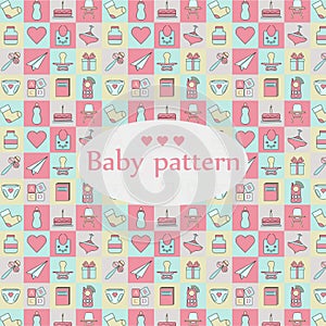 New Born Baby seamless pattern. Square design colorful pattern.