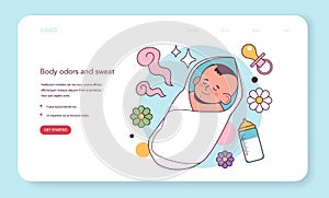 New born baby sleeping in a blanket. Cute baby, cheerful character wrapped