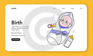 New born baby sleeping in a blanket web banner or landing page.