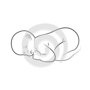 New born baby is sleeping line drawing outlline