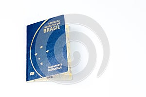 New brazilian passport ina white background with copy space. photo