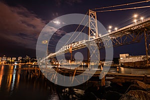 New bridge Hercilio Luz Florianopolis Santa Catarina Brazil, image made from the continent, showing the sunset