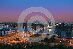 New bridge over Danube river in Bratislava,Slovakia at night