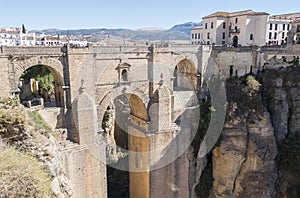 New Bridge over Guadalevin River in Ronda, Malaga, Spain. Popular landmark in the evening