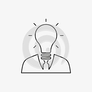 New bright idea form human head, thinking about success solution, light bulb as creativity metaphor. Line icon for website, app,