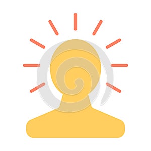 New bright idea in human head icon. Lightbulb creativity concept. Vector.