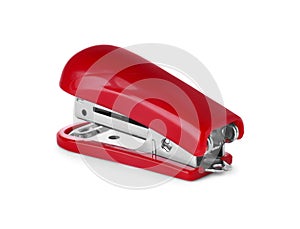 New bright red stapler isolated on white
