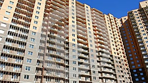 New building, the camera captures an overview of multi-storey houses