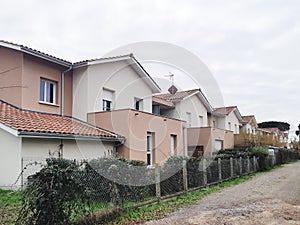 New buildings forming a new district Street of suburban homes