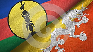 New Caledonia and Bhutan two flags textile cloth, fabric texture