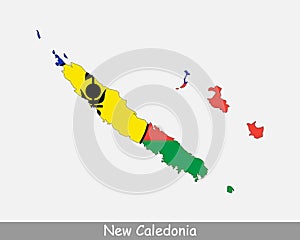 New Caledonia Map Flag. Map of New Caledonia with flag isolated on white background. French special collectivity of France. Vector