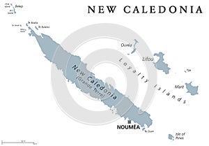New Caledonia political map gray photo