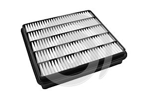 New car air filter element. Car engine air filter isolated on white background. Close-up air filter isolated. Quality spare parts