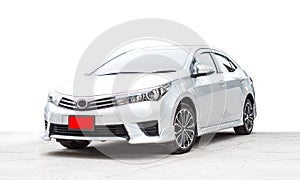 New car of silver on white background.