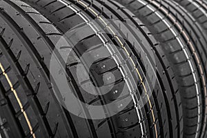 New car tires isolated on white background.