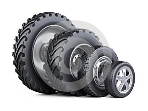 New car wheels set with disk for cars, tractor and big trucks.