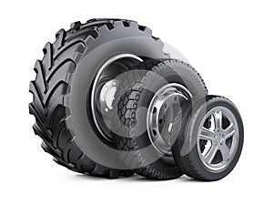 New car wheels set with disk for cars, tractor and trucks.