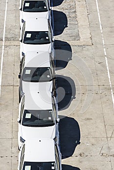 New cars ready for shipment at the port of Barcelona