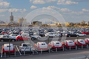 New cars for sale in a parking