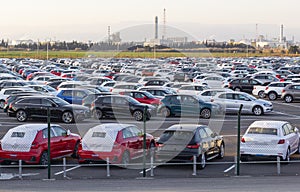 New cars for sale in a parking